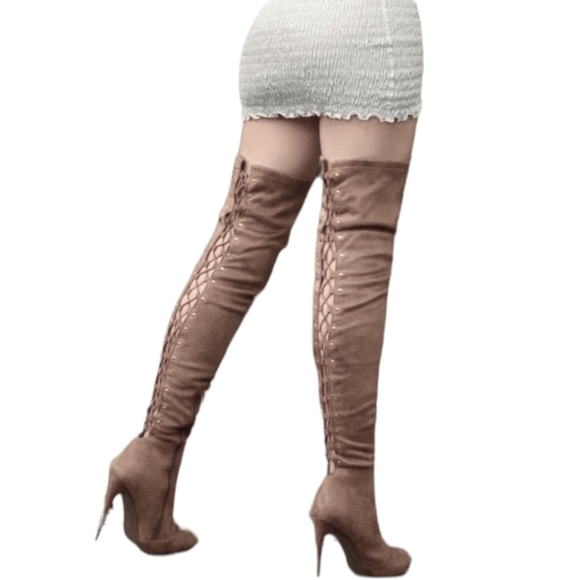 Corset Lace Thigh High Tall Stiletto Over The Knee Boots - Picture 2 of 7